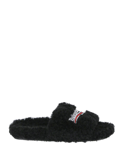 Shop Balenciaga Cities Paris Furry Slide Sandal In Black