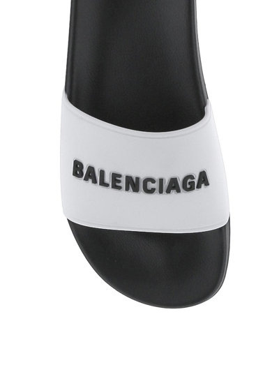 Shop Balenciaga Logo Pool Slides In White