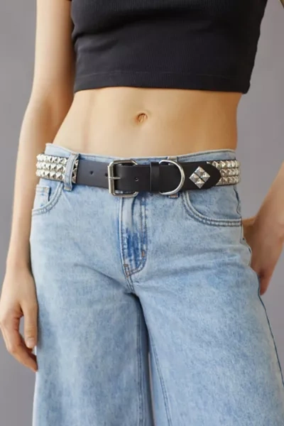 Shop Urban Outfitters Pyramid Metal Studded Belt In Black