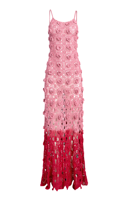 Shop Alejandra Alonso Rojas Women's Crochet Floral Stitch Silk Maxi Dress In Pink