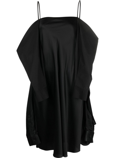 Shop Mm6 Maison Margiela Draped Satin Dress In Black