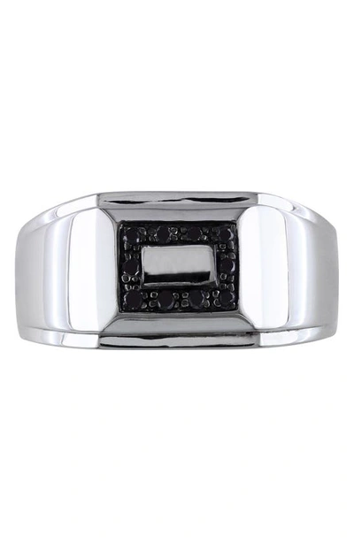 Delmar Sterling Silver Pavé Black Diamond Square Ring In Black