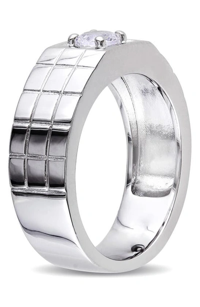 Delmar Sterling Silver Created White Sapphire Solitaire Ring In White