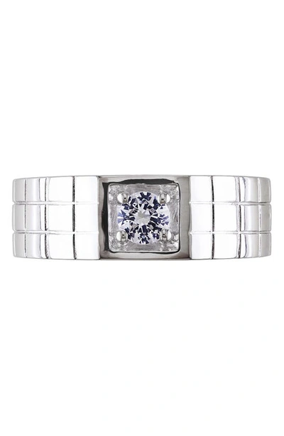 Delmar Sterling Silver Created White Sapphire Solitaire Ring In White