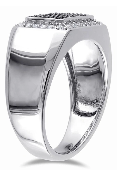 Delmar Sterling Silver White Sapphire Halo Pavé Black Spinel Square Ring In Black