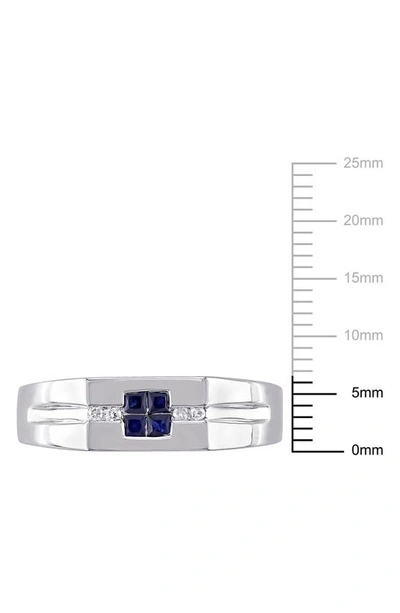 Delmar Sterling Silver Blue Sapphire & Diamond Square Ring In Blue