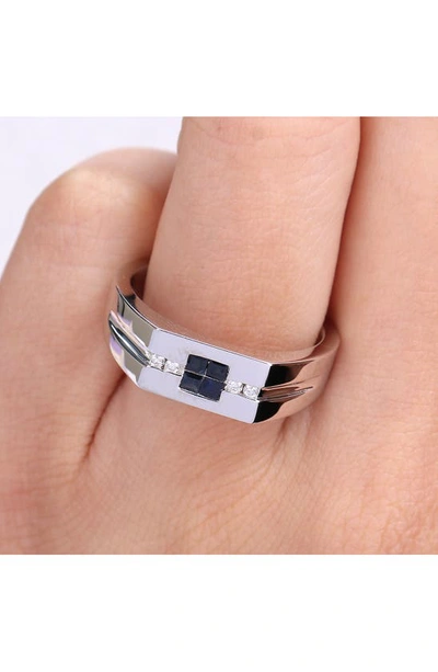 Delmar Sterling Silver Blue Sapphire & Diamond Square Ring In Blue