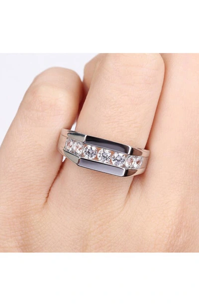 Delmar Sterling Silver Channel Set Created White Sapphire Ring In White
