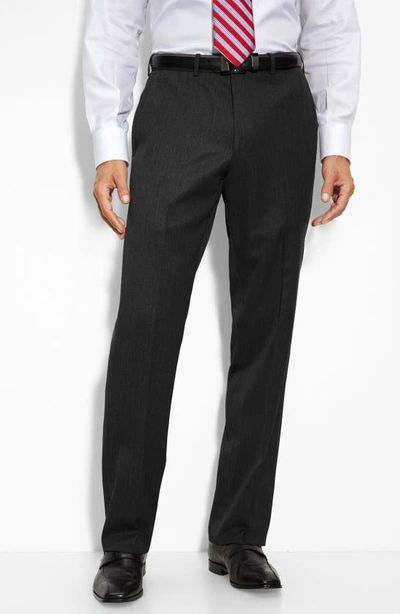 Shop Jb Britches Flat Front Worsted Wool Trousers In Black