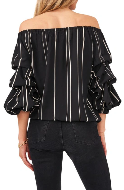 Shop Vince Camuto Stripe Balloon Sleeve Off The Shoulder Blouse In Rich Black