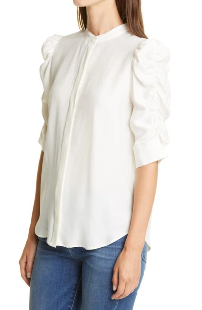 Shop Frame Shirred Sleeve Silk Blouse In Off White