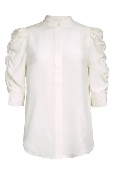 Shop Frame Shirred Sleeve Silk Blouse In Off White