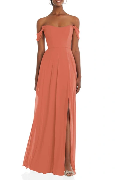 Shop After Six Off The Shoulder Evening Gown In Terracotta Copper