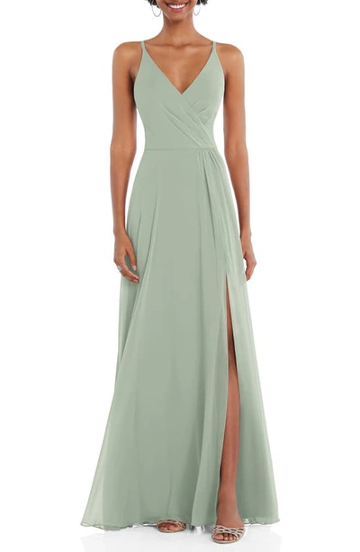 Shop After Six Wrap Bodice Chiffon Gown In Willow