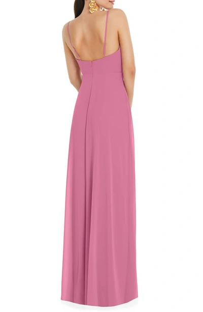 Shop Lovely Strappy High Slit Chiffon Gown In Orchid Pink