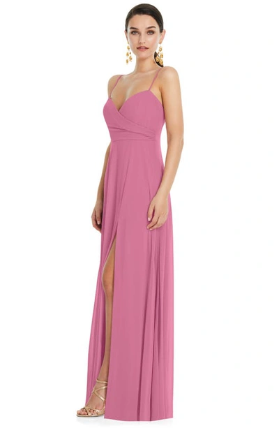 Shop Lovely Strappy High Slit Chiffon Gown In Orchid Pink