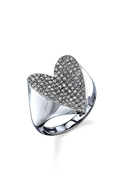 Shop Sheryl Lowe Pavé Diamond Heart Ring In Sterling Silver