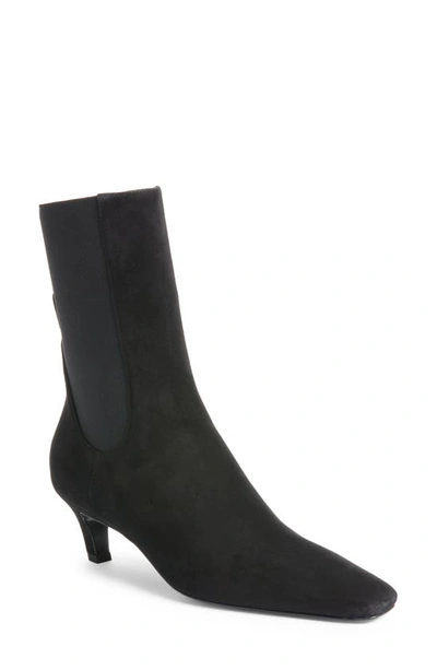 Shop Totême The Mid Heel Bootie In Black Suede