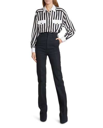 Shop Saint Laurent Striped Collared Shirt In Nero