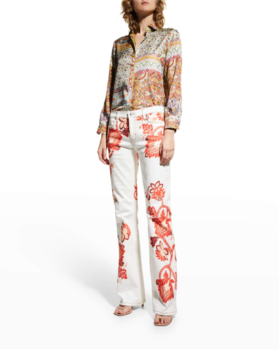 Shop Etro Floral Spaced Mid-rise Straight-leg Jeans In Orange