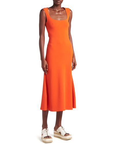 Shop Stella Mccartney Compact Knit Midi Dress In 7501 Bright Ornge