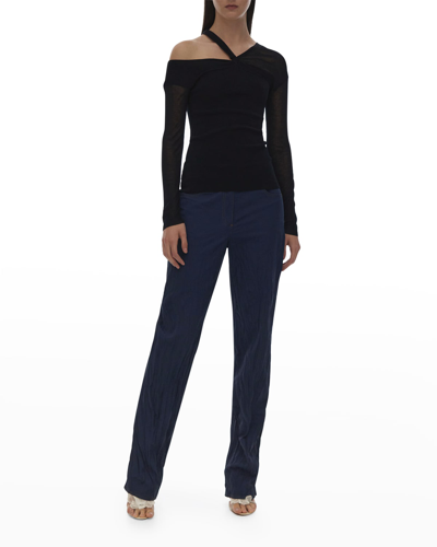 Shop Helmut Lang Cold-shoulder Long-sleeve Twist Top In Black