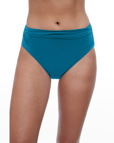 Shop Profile By Gottex Tutti Frutti Ruched High-waist Bikini Bottom In Navy