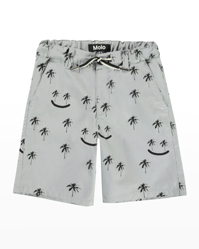 Shop Molo Boy's Ajvin Woven Shorts With Palm Tree Smileys In Happy Palmtrees