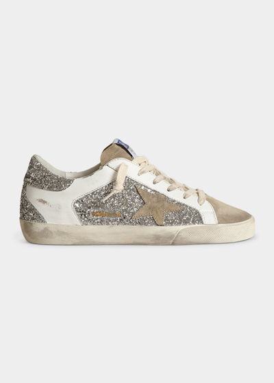 Shop Golden Goose Superstar Leather Glitter Low-top Sneakers In Silver/white/taup