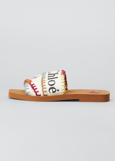 Shop Chloé Woody Logo Multicolored Stitch Sandals In Multicolor White