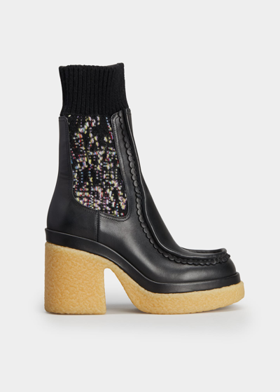 Shop Chloé Jamie Leather Cashmere Sock Booties In Black