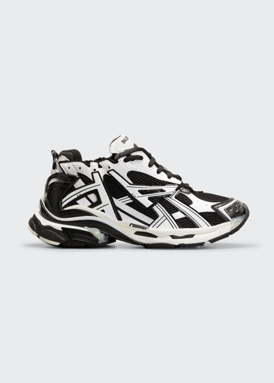 Shop Balenciaga Men's Runner Mesh & Nylon Sneakers In Blanc/noir