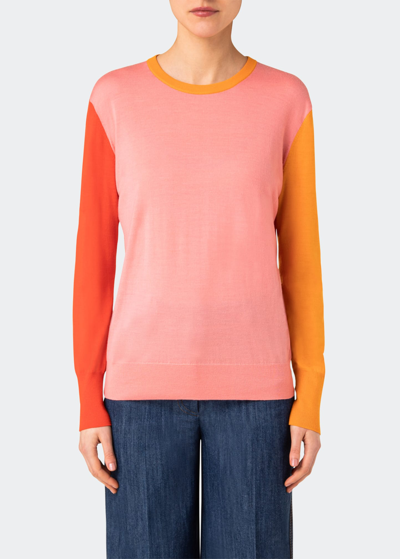 Shop Akris Punto Colorblock Wool Pullover In Pink Orange Cord