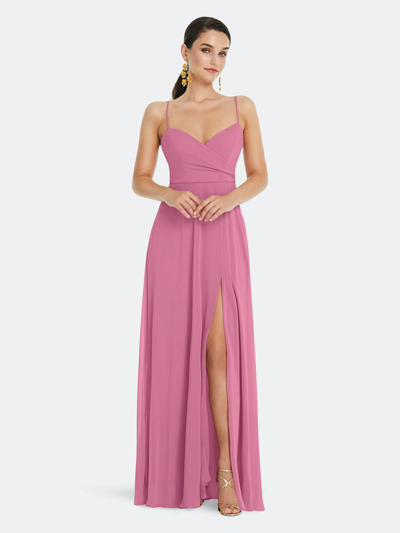 Shop Lovely Dessy Collection Adjustable Strap Wrap Bodice Maxi Dress With Front Slit In Pink
