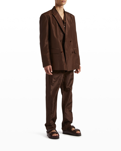 Shop Valentino Men's Washed Silk Taffeta Sport Jacket In Brown