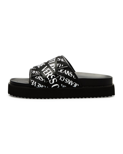 Shop Versace Jeans Couture Men's Strappy Logo Slide Sandals In 899 003