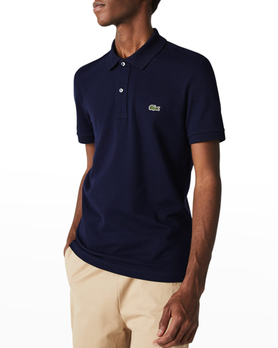 Shop Lacoste Men's Signature Polo Shirt In Navy Blue