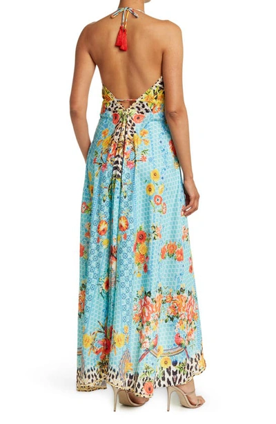 Shop Ranee's Floral Print Halter Cover-up Dress In Blue