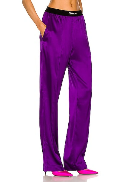 Tom Ford Velvet-trimmed Stretch-silk Satin Pants In Amethyst