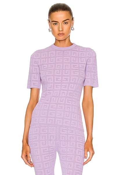 Shop Givenchy 4g Lace Crewneck Short Sleeve Sweater In Mauve