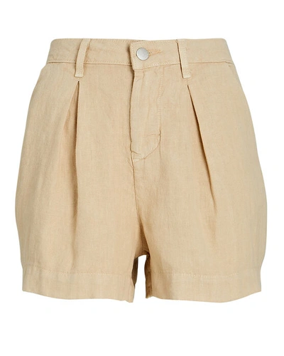 Shop L Agence Zahari Pleated Linen Shorts In Beige