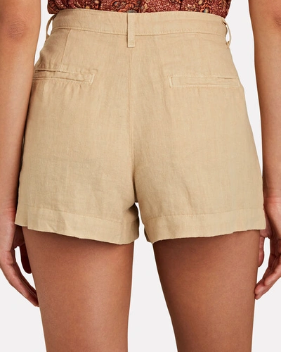 Shop L Agence Zahari Pleated Linen Shorts In Beige