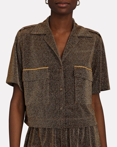 Shop Oseree Lumière Patch Pocket Lurex Top In Gold