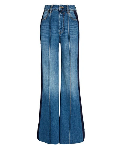 Shop Zimmermann Rhythmic Satin-trimmed Super Flared Jeans In Blue-med