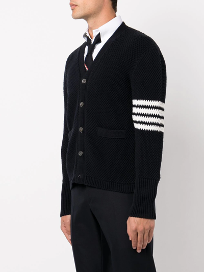 Thom Browne Navy Milano Stitch Merino Wool 4-bar Shawl Collar Cardigan In Blue