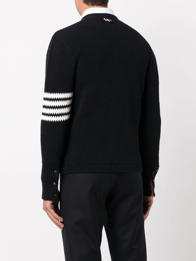 Thom Browne Navy Milano Stitch Merino Wool 4-bar Shawl Collar Cardigan In Blue