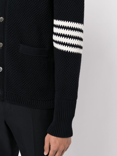 Thom Browne Navy Milano Stitch Merino Wool 4-bar Shawl Collar Cardigan In Blue