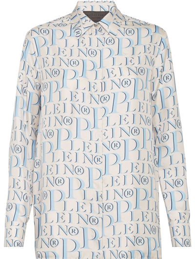 Shop Philipp Plein All-over Logo-print Tailored Shirt In Neutrals