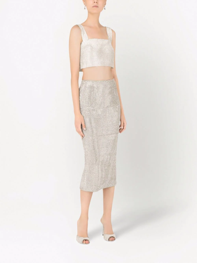 Shop Dolce & Gabbana Crystal Mesh Crop Top In Metallic