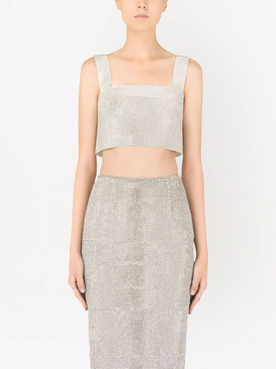 Shop Dolce & Gabbana Crystal Mesh Crop Top In Metallic